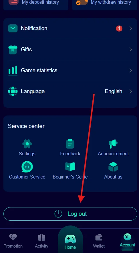 Tap on the logout option